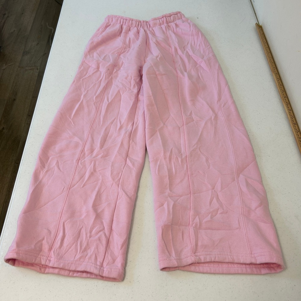 Zara Girls Pink Wide Leg Sweatpants Elastic Waist Seam Detail Size 13-14 7715